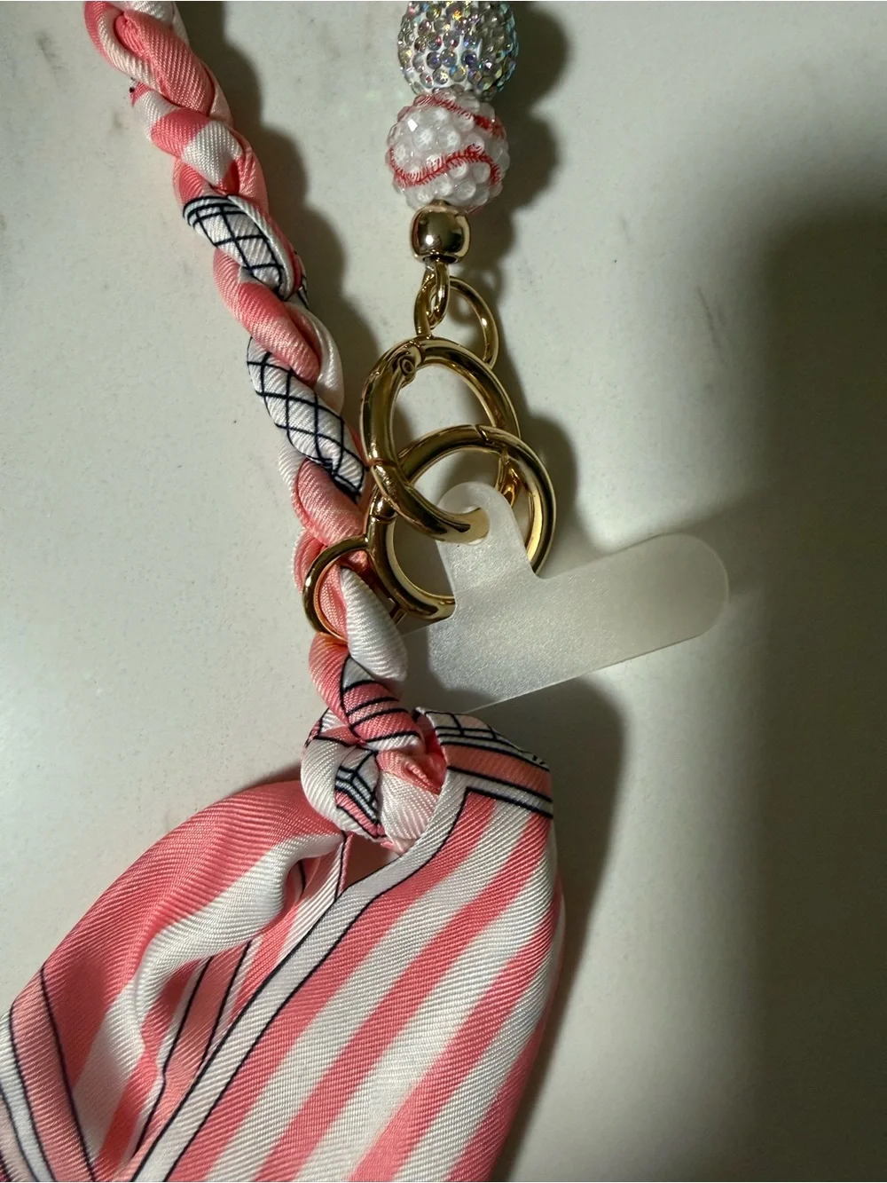 ✨ ⚽️  Soccer Bead & Pink Braided Ribbon Phone Wristlet